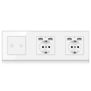 Norme européenne 1/2/3 gang 13 ampères interrupteur d'éclairage mural prise d'extension double prise murale électrique universelle usb type c