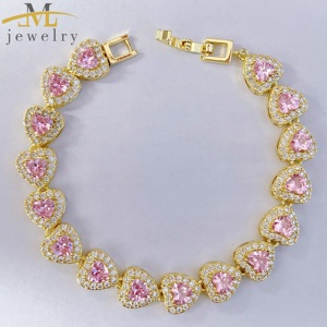 <span class=keywords><strong>Bracciale</strong></span> JML all'Ingrosso per <span class=keywords><strong>Donna</strong></span>, Charm a Cuore Romantico, Placcato Oro 14K con Zirconi, Accessori <span class=keywords><strong>Rosa</strong></span> Trifoglio Pulsera De Oro - Product Image 1