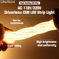 Tira de LED COB AC110V/220V Plug & Play, IP65, Resistente al Agua, PVC, PCB de 10 mm, 296 LED/m, Sin Controlador, Iluminación de Paisaje