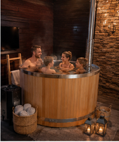 Bain à remous en bois Warmfire, cèdre rouge canadien, grand modèle pour 6 personnes, chauffage au bois avec marches et couverture, idéal pour villa, jardin, resort