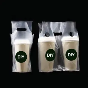 Custom Logo Beverage drink Bubble Tea to go bags Take-out Packaging Plastic Bag For Two Cups