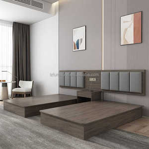 Custom Budget-friendly 3 Star Hotel Project Bedroom Furniture <b>Twin</b> <b>Bed</b> Sets with Wood <b>Frame</b> Nightstands & Upholstered Headboard - Product Image 6