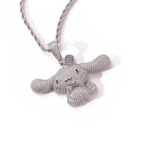 Bijoux Hip Hop en laiton plaqué Rhodium avec Zircon Bling collier pendentif chien de dessin animé mignon