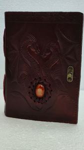 Custom Made Hand-Embossed Horse Double Dragon Leather <b>Journal</b> Natural Agate Stone Classic Vintage Handmade Writing Notebook - Product Image 4