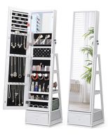 Armoire à bijoux pivotante avec lumières, miroir de coiffeuse à écran tactile, miroir de corps entier rotatif avec rangement pour bijoux