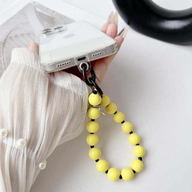 Beaded Keychain Love Heart Pendants Colorful Beads Charms Bracelets Mobile Phone Lanyard Pearl Cell Phone Anti-Drop Keychains