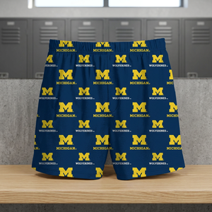 Short de pyjama pour homme Wolverines, en coton doux tricoté à 100 %, bleu, grande taille, imprimé intégral, bas de pyjama - Product Image 3
