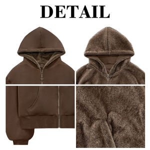 KingSen OEM Sweat à capuche zippé unisexe de haute qualité, réversible, double couche, respirant, en polaire épais, hiver, brodé, délavé, coupe ample - Product Image 6