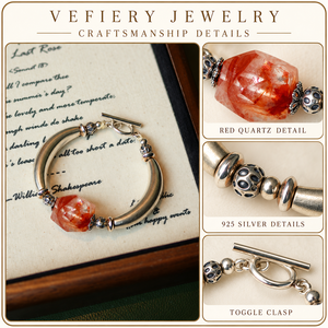925 Sterling <b>Silver</b> Half Bangle <b>Bracelet</b> with Red Inclusion Quartz Centerpiece - Product Image 3
