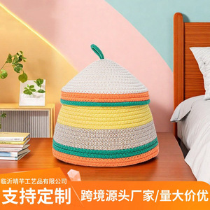Handmade <b>Woven</b> Storage <b>Basket</b> Round With Lid For Toys Cosmetics Snacks Desk Organizer Summer 2025 Linyi Origin - Product Image 4