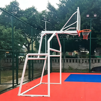 Support mobile 2-en-1 pour panier de basket et but de football en métal avec panneau arrière en verre trempé pour terrains de sport extérieurs et scolaires
