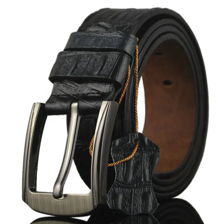 Embossed Crocodile Pattern Men Jeans Genuine Leather Belt with Prong Buckle