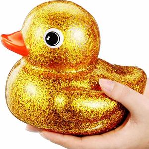 6.89 Inch Giant Glitter Rubber Duck Plastic <b>Bath</b> Toy Squeaky Sound for 0-24 Months Baby Shower Birthday Gift (Gold) - Product Image 1