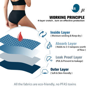 سراويل داخلية للدورة الشهرية مع مؤشر رطوبة للفتيات المراهقات، قطنية عالية القص بأربع طبقات مانعة للتسرب وماصة مع مؤشر مرئي - Product Image 3