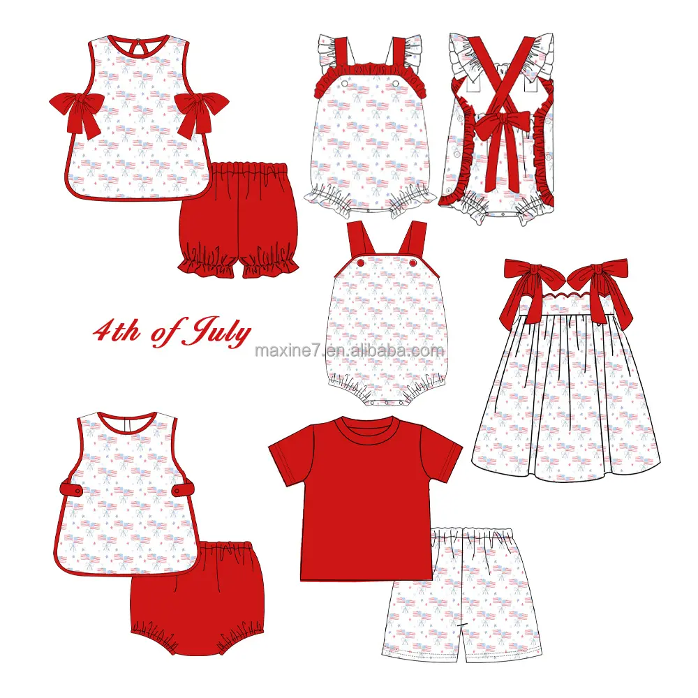 Boutique di vestiti per bambini Puresun USA 4 ° di abiti di stoffa per bambini July abiti estivi da bambina e corti