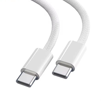 Paquete de 50 unidades, en stock en EE. UU., cable de carga trenzado de nailon de 1M PD 60W, Tipo C a Tipo C para iPhone 15, 16, 17, carga rápida, transferencia de datos, USB C