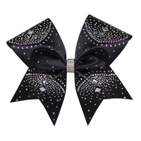 Vente en gros de nœuds de cheerleading personnalisés en satin noir avec strass mélangés, nœuds pour cheveux de cheerleading pour les compétitions, accessoires pour cheveux