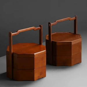 Boîte cadeau en bambou pour gâteaux de lune, panier en bois fait main double couche couleur noyer pour l'emballage du Festival de la Mi-Automne - Product Image 3