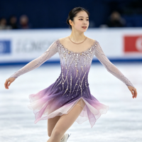 Costume de patinage artistique à dégradé violet rose avec strass, manches longues, dos en V profond, robe de performance pour filles et enfants