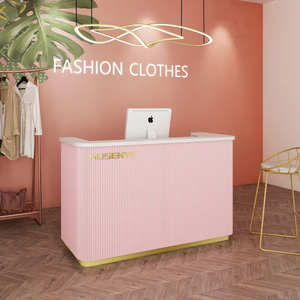 Luxury High-end Modern Solid Wood <b>Adjustable</b> Reception <b>Desk</b> with LED Lighting for Beauty Salon Barber Shop Hotel Hospital Front - Product Image 4