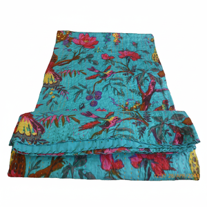 Edredón Kantha de algodón hecho a mano Reversible de retazos étnicos, ropa de cama Bohemia para todas las estaciones, colcha, manta - Product Image 1