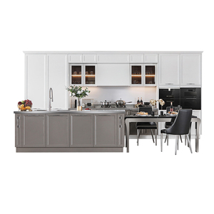 New product luxury white with handle design stainless steel Kitchen cabinet