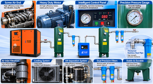 Sistema de Compresor de Aire de Tornillo Rotativo Estacionario de 100HP 75KW, Refrigerado por Aire, Accionamiento Directo, 380V, Unidad de Suministro de Aire de Alta Resistencia - Product Image 4