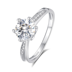 Anillos de moissanita de joyería fina para mujer de moda Simple, Plata de Ley 925, venta al por mayor, Zirconia cúbica CZ, anillo de diamante grande simulado - Product Image 1