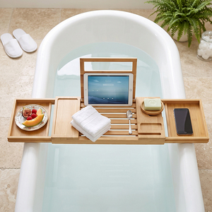 Livraison Rapide : <span class=keywords><strong>Plateau</strong></span> de Bain en Bambou de Luxe Extensible avec Emplacement pour Téléphone et Porte-Savon pour la Vente au Détail - Product Image 2