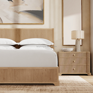 Letto in Legno Massello di Quercia FERLY, Stile Americano Moderno Classico di Lusso per Casa e Hotel, con Pediera - Product Image 1