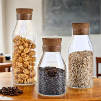 Bocal de conservation alimentaire rond en verre borosilicate résistant pour biberons, avec couvercle en liège, fait main, pour jus de fruits