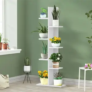 Modern Mdf White Diy Tree Bookshelf Plant Stand Utility Shelf Sale Rack Wood Bookcase Display Book Cases Ladder Wooden Bookcase