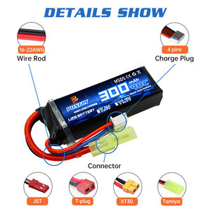 PONFLY batterie au Lithium Lipo à haut débit 300mAh 7.4V 11.1V <span class=keywords><strong>90C</strong></span> 2S 3S batterie Lipo pour batterie de voiture RC Micro FPV Racing Drone - Product Image 5
