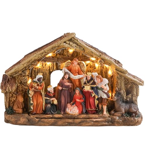 Polyresin <b>Nativity</b> LED Figurines Christmas <b>Scene</b> Resin Crafts Warm White Light Indoor Holiday Decor - Product Image 1