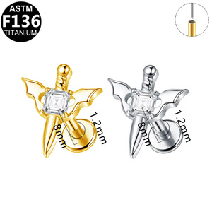Boucles d'oreilles en titane en forme de cœur 1,2x8 mm avec cristaux pour piercing du cartilage de l'oreille, bijoux cadeau ASTM F136 - Product Image 5