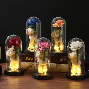 LINDOJUNI Ornamento Artigianale in Vetro a Cupola con Angelo, Rose Essiccate, Piante Conservate a LED, Fiore Eterno Decorativo a Lunga Durata 3-5 Anni - Product Image 1