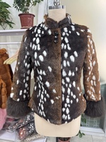 Manteau en fausse fourrure à imprimé tacheté Zeyu 2026 pour femme, col montant, poignets noirs, vêtement d'extérieur tendance, veste en fausse fourrure imprimé cerf ODM/OEM