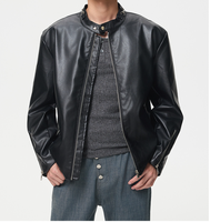Blouson Bomber Moto Unisexe en Cuir PU Style Rétro Américain avec Col Montant, Coupe-Vent Décontractée et Fermeture Éclair, Teint, Nouveau Style Automne