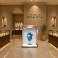 Vitrine de présentation de bijoux en verre trempé doré de luxe avec éclairage LED, dimensions personnalisables pour magasin