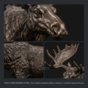 Statua di <span class=keywords><strong>Alce</strong></span> in Bronzo a Grandezza Naturale TREVI |   Scultura di <span class=keywords><strong>Alce</strong></span> in Fusione a Cera Persa 200cm per Decorazione di Giardini, Lodge e Ville - Product Image 3