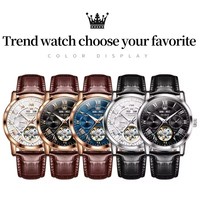 Montre mécanique OLEVS 6668 pour homme, luxe, cuir, étanche, multifonction, année, mois, semaine, automatique, tourbillon