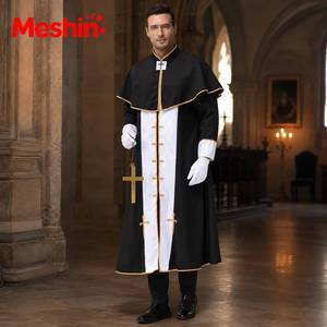 Disfraz de Pastor Religioso Elegante 2026, Túnica Negra de Sacerdote Noble, Ropa para Fiesta de Halloween, Disfraz Medieval para Hombre Adulto - Product Image 1
