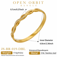 Bracelet jonc en acier inoxydable 316L plaqué or 18 carats avec zircone cubique transparente en forme de cœur et d'œil, bijoux à charnière pour femmes