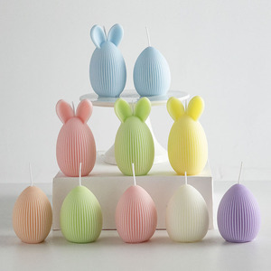 Bougie parfumée artisanale en cire de soja, en forme d'œuf de Pâques, esthétique, rayée, non toxique, cadeau de Thanksgiving, décoration pour la maison - Product Image 1