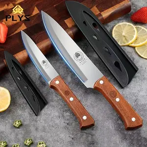 Set pisau koki tempa 2 buah, pisau dapur utilitas baja karbon tinggi, pisau pengiris untuk daging sayuran buah