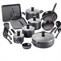 Ensemble de casseroles et poêles en aluminium, 20 pièces, revêtement antiadhésif complet, base multicouche, couvercles en verre, passe au lave-vaisselle, ustensiles de cuisine, noir, style américain