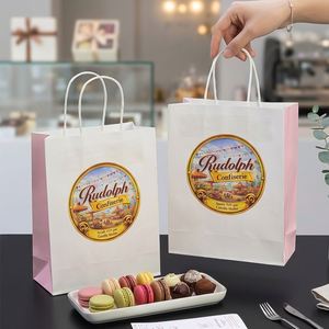 Customized Eco-Friendly Recyclable Kraft <b>Paper</b> Bakery Bags with Handle for Desserts Cookies Macarons Packaging - Product Image 1
