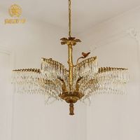 Jewellerytop Lustre de palmier en laiton français de luxe à 8 lumières pour restaurant Lustre LED moderne de luxe léger