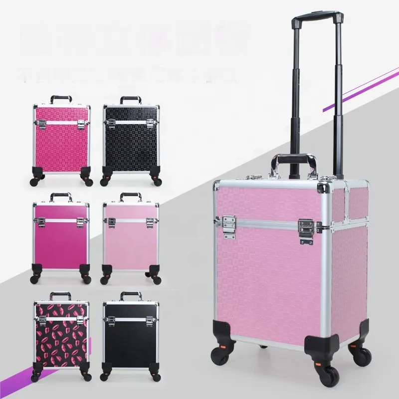 Professionele Trolley Draagbare Multi-layer Grote Capaciteit Cosmetische Case, Nail Tattoo Beauty Kit, aluminium Trolley Case