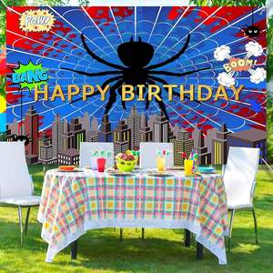 Toile de fond photo super-héros toile d'araignée rouge et bleue, bannière décorative vibrante toile d'araignée, fond de décoration <span class=keywords><strong>pour</strong></span> anniversaire de garçons et baby shower - Product Image 4